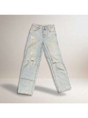 Womens Distressed High-Waisted Light Wash Jeans Size 24 Forever 21